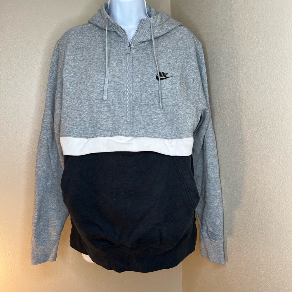 Nike Hoodie Sweatshirt Quarter Zip Gray Black White Unisex Size Small